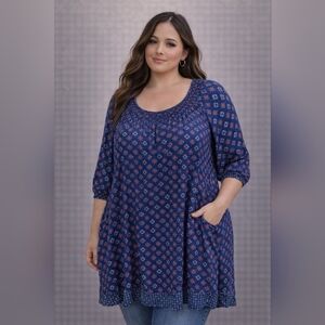 Dressbarn Navy Plus Size Blouse 3XL Chic Office Top #68